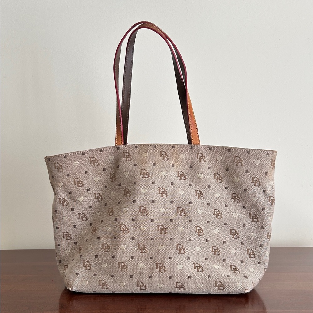 Dooney & Bourke Brown Monogram Canvas Shoulder Tote with Multicolor Handles